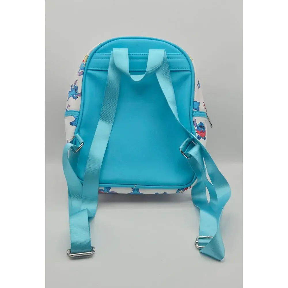 Disney Stitch Mini Backpack Rainbow Zipper Faux Leather Blue White